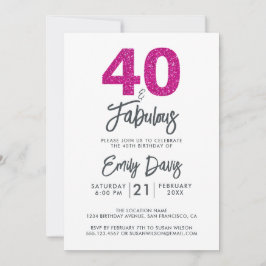 Convites Brilhante rosa 40 e fabuloso | ANIVERSÁRIO DE 40 A