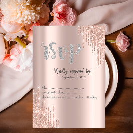 Convites Brilhante Rosa Dourado Chic Gotejamento Prata RSVP
