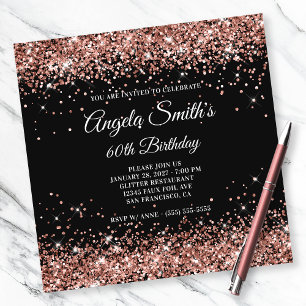 Convites Brilhante Rosa Dourado Glitter 60º Aniversário Pre