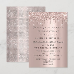 Convites Brilhante Rosa Dourado Glitter Elegante Noivado An