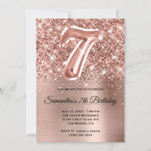 Convites Brilhante Rosa Glamouroso Aniversário de 7 anos