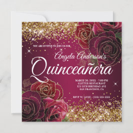 Convites Brilhante Rosa Vermelha Burgundy Glitter Quinceañe