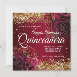 Convites Brilhante Rosa Vermelha Escura com Purpurina Doura