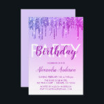 Convites Brilhante Roxo Qualquer Aniversário De Idade<br><div class="desc">Derramamento Roxo De Largura Personalizado A Qualquer Convite de aniversário De Idade. Este é o Convite Aniversário perfeito para uma Festa de aniversário de Rapariga Moderna Glitter Sparkle. Entre em contato com o designer para encontrar itens personalizados correspondentes.</div>