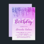 Convites Brilhante Roxo Qualquer Aniversário De Idade<br><div class="desc">Derramamento Roxo De Largura Personalizado A Qualquer Convite de aniversário De Idade. Este é o Convite Aniversário perfeito para uma Festa de aniversário de Rapariga Moderna Glitter Sparkle. Entre em contato com o designer para encontrar itens personalizados correspondentes.</div>