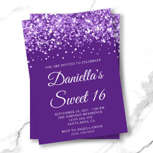 Convites Brilhante Roxo Real Sweet 16