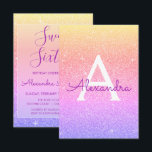 Convites Brilhante roxo rosa Brilhante Doce Dezesseis Anive<br><div class="desc">Glitter Dourado,  cor-de-rosa,  púrpura Dourada e cor-de-laranja,  brilho doce,  dezesseis Monogramas e Convite de aniversário inicial. Este convite é perfeito para a Festa de aniversário Pastel Sparkle Glitter Sweet 16,  que procura celebrar no Dourado.</div>
