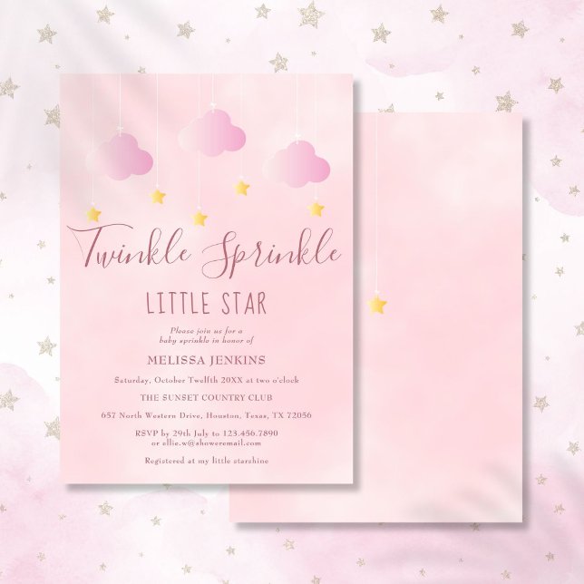 Convites Brilhante Sprinkle Little Star Chá de fraldas Girl (Twinkle Sprinkle Little Star Baby Shower Girl Pink Invitation)