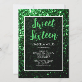 Convites Brilhante verde escuro Brilhante Sweet 16 elegant 