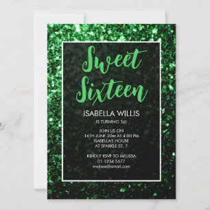 Convites Brilhante verde escuro Brilhante Sweet 16 elegant 