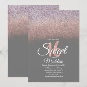 Convites Brilhante violeta elegante com brilho cor-de-rosa 