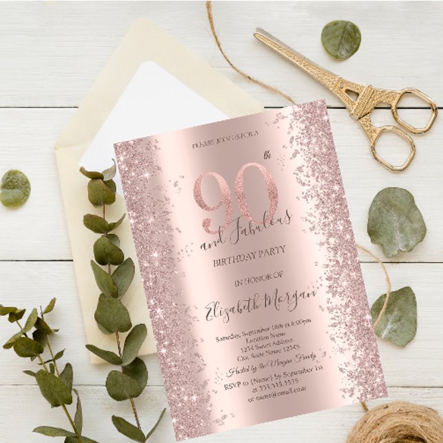 Convites Brilhantes em Rose Gold para 90º Aniversário (Criador carregado)
