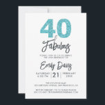 Convites Brilho Azul 40 e Fabuloso | aniversário de 40 anos<br><div class="desc">Um convite para fotos chique, elegante e aniversário de 40 anos que você pode personalizar e enviar para a sua festa da quadragésima festa de aniversário. As palavras "40 e Fabuloso" em brilho azul preto e azul-turquesa são definidas com caligrafia elegante e tipografia moderna. Desenvolvido exclusivamente para você pelo Happy...</div>