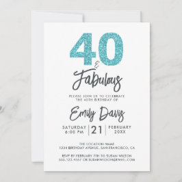 Convites Brilho Azul 40 e Fabuloso | aniversário de 40 anos