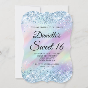 Convites Brilho Azul Claro Aqua Roxo Holográfico Sweet 16
