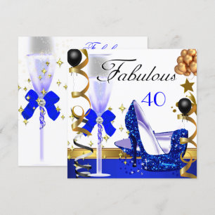 Convites Brilho Azul Dourado 40 Fabuloso Aniversário de 40 