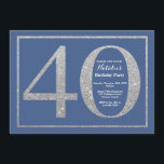 Convites Brilho azul e de prata do aniversário de 40 anos<br><div class="desc">Convite do aniversário de 40 anos. A festa de aniversário do brilho do azul e da prata convida com fundo azul. Aniversário da surpresa. Aniversário adulto. Partido da festança de Bday dos homens ou das mulheres. Para uma personalização mais adicional, clique por favor "personalizam-no" botão e usam-nos nossa ferramenta de...</div>
