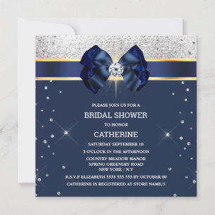 Convites Brilho azul fita arco prata dourado glamour