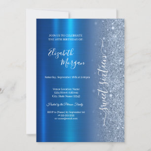 Convites Brilho Azul Simples Azul Metálico Azul Sweet 16