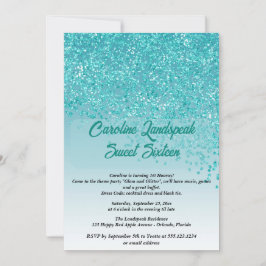 Convites Brilho Azul Teal Caindo Aniversário de Dezesseis