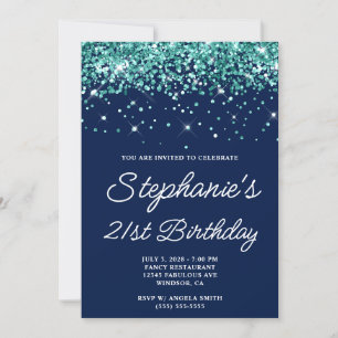 Convites Brilho Azul Teal Escuro Azul Meia-Noite Aniversári