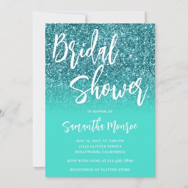 Convites Brilho Azul Verde Claro Turquesa Brilho Casamento  (Frente)