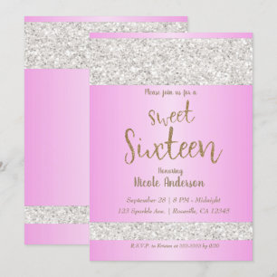 Convites Brilho Branco Brilhe Rosa Doce Festa Dezesseis Dez