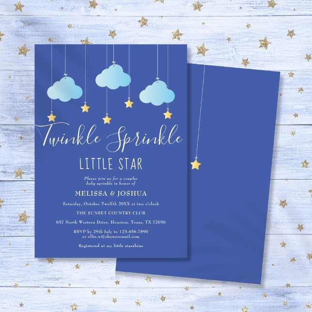 Convites Brilho Brilhante Estrela Pequena Bebê Brilhante Ch (Twinkle Sprinkle Little Star Baby Sprinkle Shower Invitation)