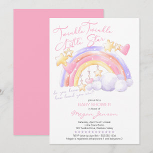 Convites Brilho Brilho Arco-íris Fofo Rosa Chuvada de Bebê