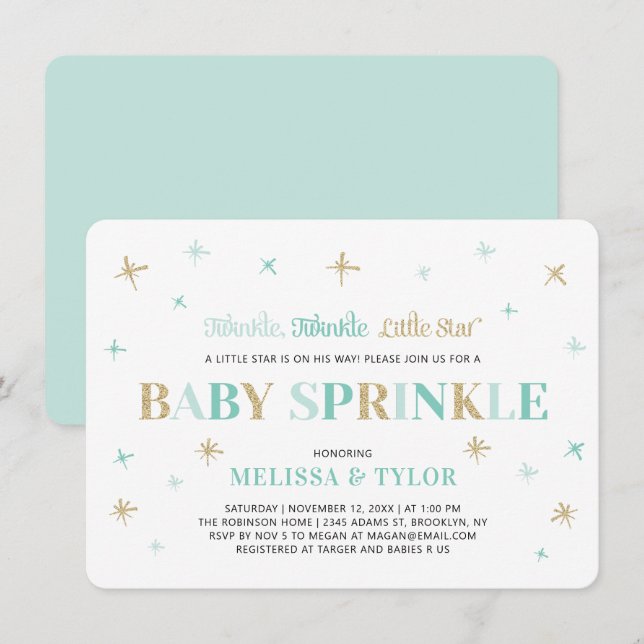 Convites Brilho Brilho Estrela Pequena Menino Bebê Sprinkle (Frente/Verso)