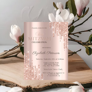 Convites Brilho Chic Gotejante Rosa Dourado Bat Mitzvah