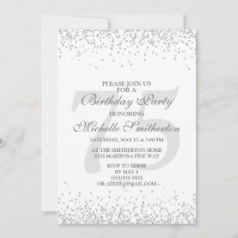 Convites Brilho Cinza Prata Branco Elegante 75º Aniversário