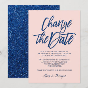 Convites Brilho Cor-de-Rosa Azul Cancelado Casamento Adiado