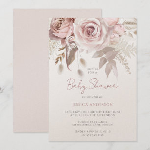 Convites Brilho de Blush de Champanhe Rosa Empoeirado Chuvi