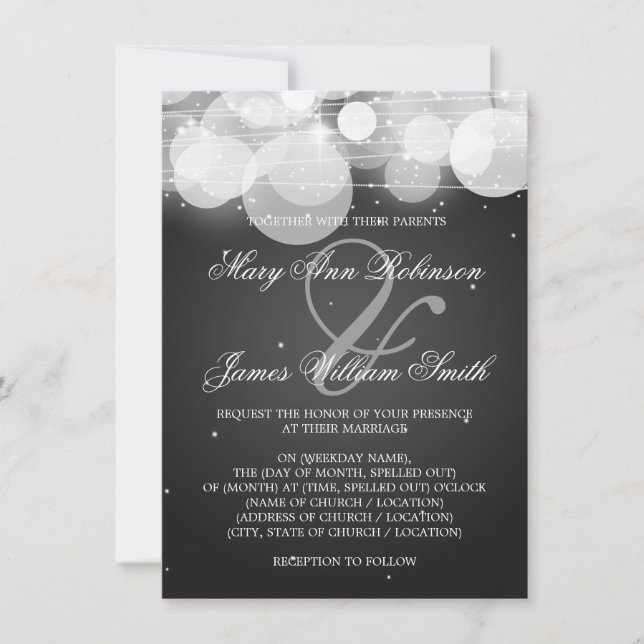 Convites Brilho de Casamento Elegante e Preto Espelho (Frente)