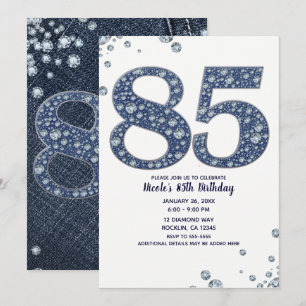 Convites Brilho de Denim & Diamantes 85º 85 Aniversário