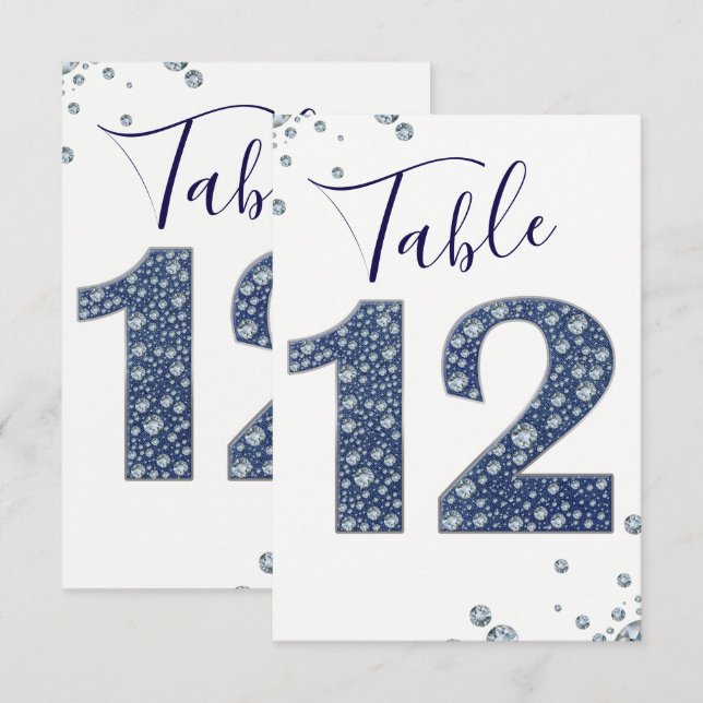 Convites Brilho de Denim e Diamantes Número da Mesa 12 (Frente/Verso)