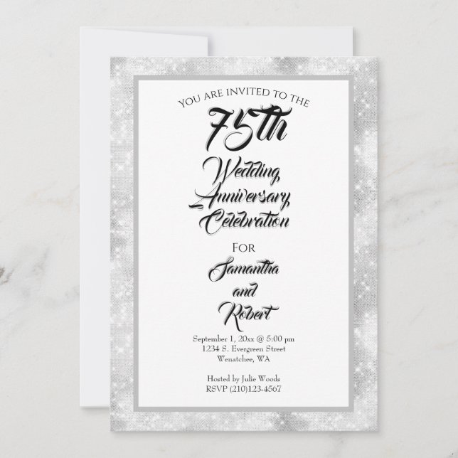 Convites Brilho de Diamante 75º Aniversário de Casamento (Frente)