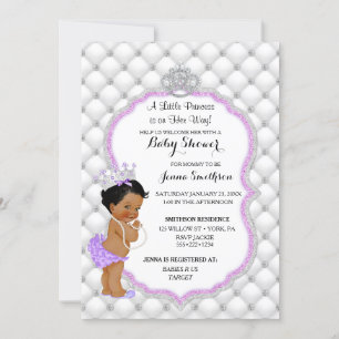 Convites Brilho de Diamante Princesa Bebê Menina Étnica Lav