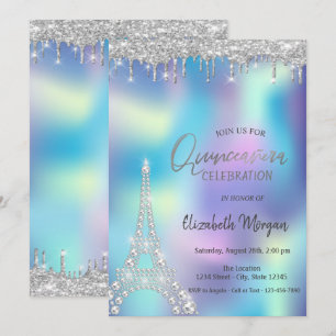 Convites Brilho de Diamantes da Torre Eiffel Quinceanera
