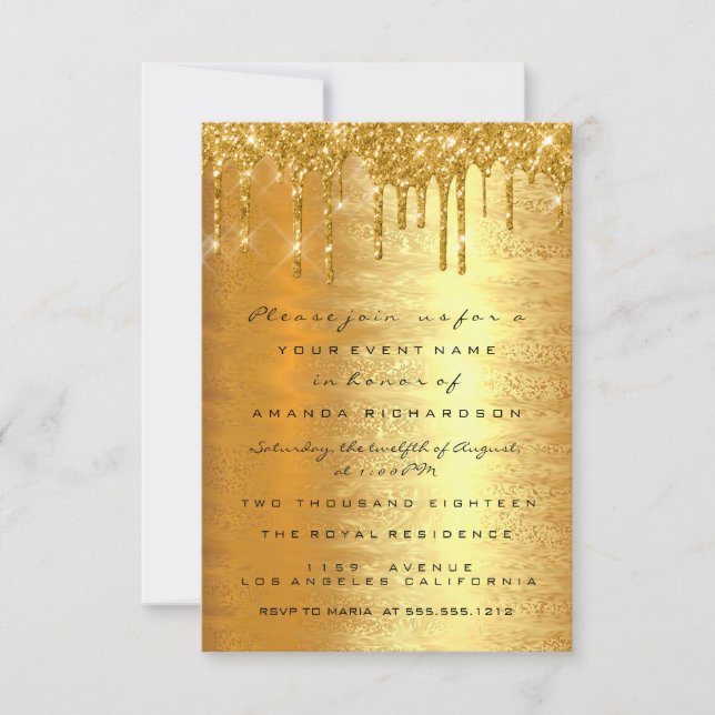 Convites Brilho de Faísca Dourado Gotejamento Formal Casame (Frente)