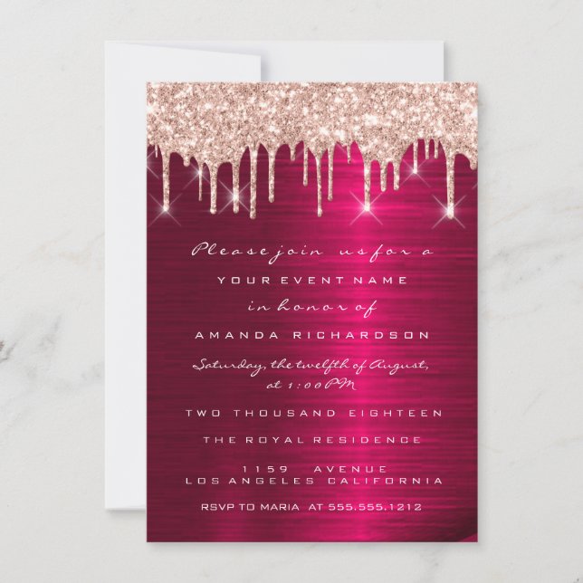 Convites Brilho de Faísca Gotas Rosa Vermelho Marsala Nupci (Frente)
