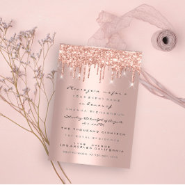 Convites Brilho de Faíscas Drips Rosa Dourado Noiva Doce 16