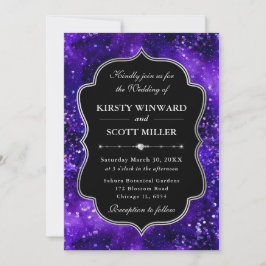 Convites Brilho de Glitter Roxo Casamento Elegante