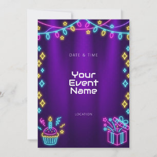 Convites Brilho de Grinalda de Neon em Veludo Roxo