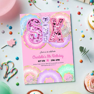 Convites Brilho de Lantejoula de Aniversário de 6 anos do D