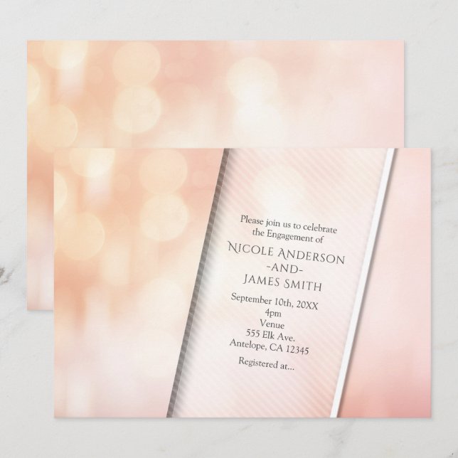 Convites Brilho de Pêssego Elegantes Luzes Bokeh Festa de N (Frente/Verso)