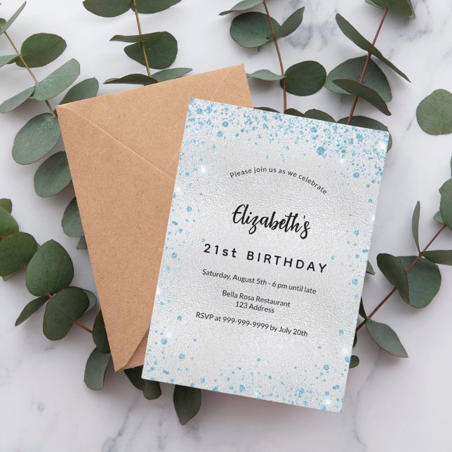 Convites Brilho de prata de aniversário (Criador carregado)