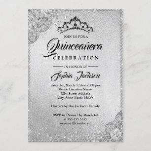 Convites Brilho de Renda de Diamante Quinceanera Prata