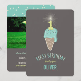 Convites Brilho de Sorvete de Hortelã Aniversário de 1 Ano